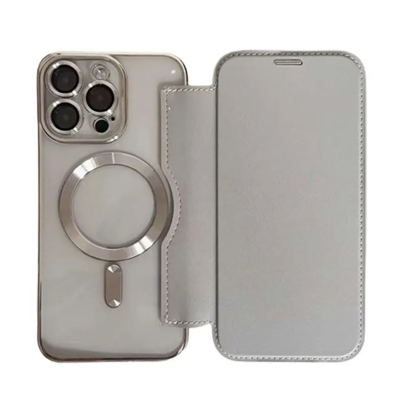 iPhone MagSafe Series | Business Type Magnetic Charging Electroplated Flip Leather Cae
