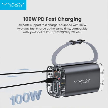 40000mAh Powerbank 100W Outdoor Waterproof USB Type C Fast Chariging LED Light Power Station