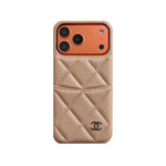 Elegant Leather CC iPhone Case Orange For iPhone 13-17 Series
