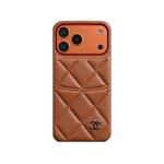 Elegant Leather CC iPhone Case Orange For iPhone 13-17 Series