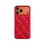 Elegant Leather CC iPhone Case Orange For iPhone 13-17 Series