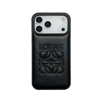 Luxury Loewe-Inspired Leather iPhone Case with Embossed Anagram Logo