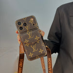 Premium Leather Monogram iPhone Case With Wallet And Crossbody Strap