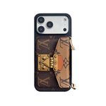 Luxury Leather Monogram iPhone Case With Card Holder And Strap