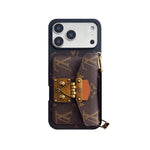Luxury Leather Monogram iPhone Case With Card Holder And Strap