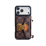 Luxury Leather Monogram iPhone Case With Card Holder And Strap