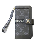 Leather Flip Monogram iPhone Case With Card Holder And Strap