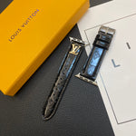 LV GLOSSY LEATHER APPLE WATCH STRAP LUXURY METAL LOGO