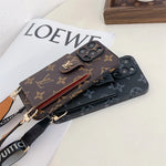 Louis Vuitton Monogram Canvas Leather Button Card Holder Crossbody iPhone Case