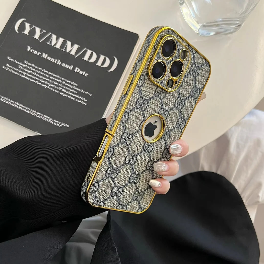 High Quality Gucci Electroplated Frame Ophidia GG Leather Apple iPhone Case