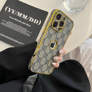 High Quality Electroplated Frame Ophidia  Leather Apple iPhone Case