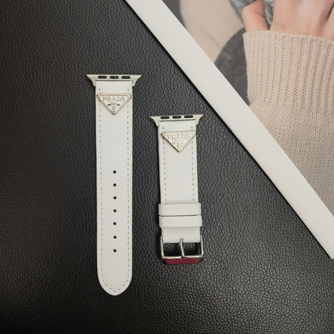 Double Triangle Monogram Label Leather Apple Watch Band