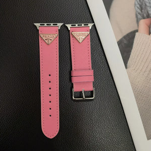 Prada Classic Double Triangle Monogram Label Leather Apple Watch Band