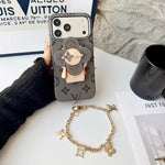 Premium Monogram Leather Case with Rotating Stand for iPhone 13-17 Series