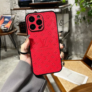 3D LV Monogram Embossed Leather  Case for ipHone 15 series