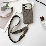 Elite Monogram Leather Case with Designer Crossbody Strapfor iPhone 13-17 Series