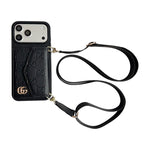 Luxury Plain Leather Crossbody Wallet Case For iPhone 12-17