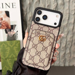 GG Supreme Canvas Card Holder Leather Case for iPhone 12-18 Pro & Pro Max