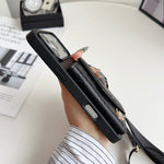 Luxury Plain Leather Crossbody Wallet Case For iPhone 12-17