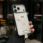 Luxury Pebbled Leather iPhone Case with Wallet Pocket Hand Strap