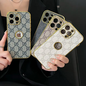 High Quality Electroplated Frame Ophidia  Leather Apple iPhone Case