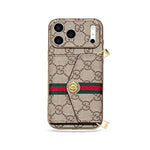 Elegant Leather GG iPhone Case With Card Wallet And Crossbody Strap