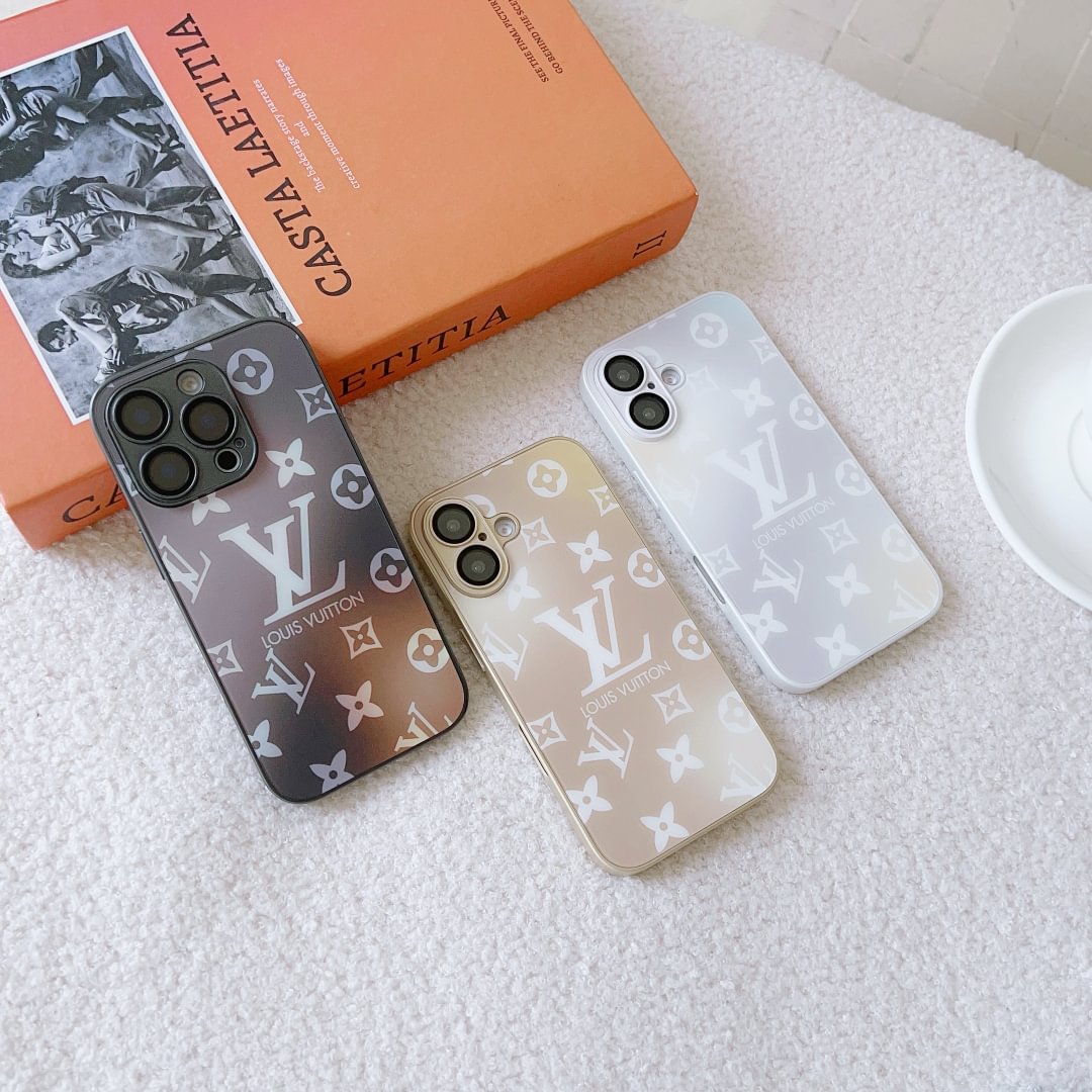 Luxury LV Monogram Frosted AG Glass Back Cover For iPhone 16 15 14