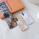 Luxury LV Monogram Frosted AG Glass Back Cover For iPhone 16 15 14