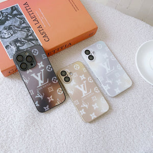 Luxury LV Monogram Frosted AG Glass Back Cover For iPhone 16 15 14