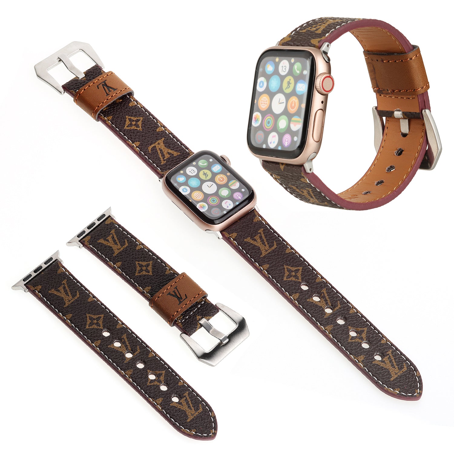 LV LEATHER MONOGRAM CANVAS APPLE WATCH STRAP