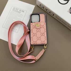 Button Leather Card Holder Leather Cord Apple iPhone Case