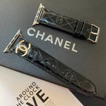 Chanel Glossy Leather Apple Watch Strap Luxury Metal Logo