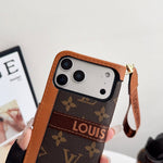 Leather Flip Monogram iPhone Case With Card Holder And Strap
