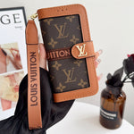 Leather Flip Monogram iPhone Case With Card Holder And Strap