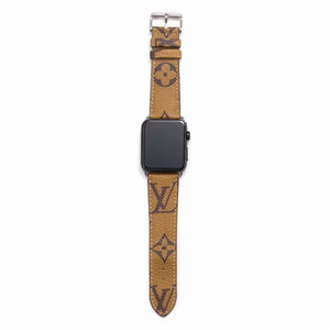 Bracelet de montre Apple Watch classique en cuir et toile à damier avec monogramme LV