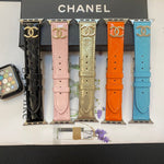 Chanel Glossy Leather Apple Watch Strap Luxury Metal Logo