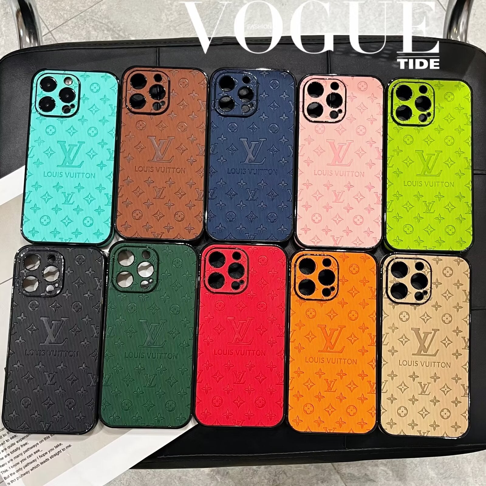 3D LV Monogram Embossed Leather  Case for ipHone 15 series