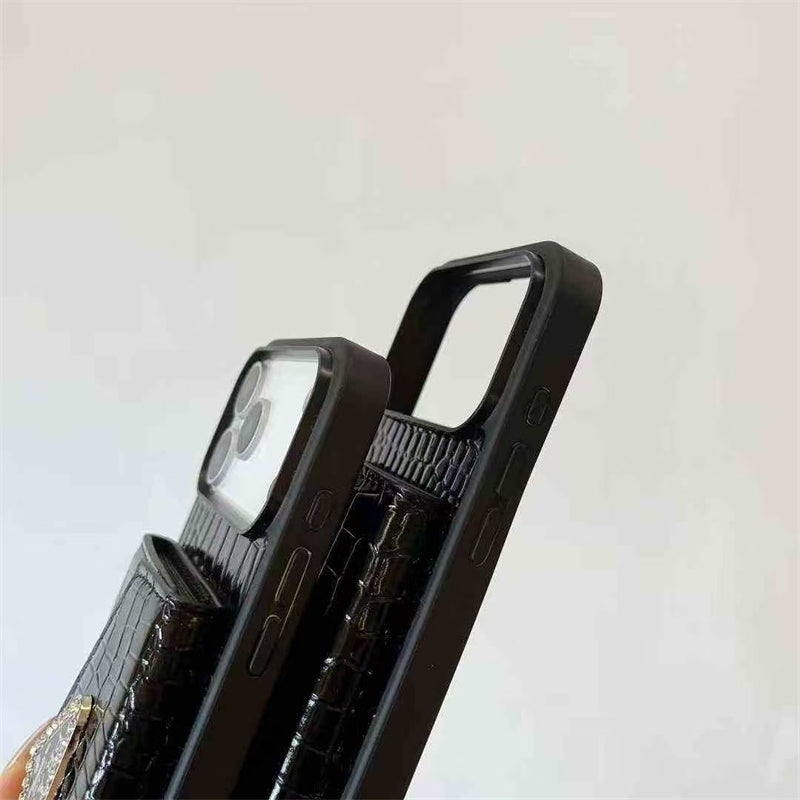 Elegant Prada Apple Phone Case with Card Holder For iPhone 17 / 16 / 15 / 14