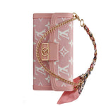 Luxury Leather Louis Vuitton iPhone Case With Flip Wallet And Chain