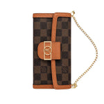 Luxury Leather Monogram iPhone Case With Flip Wallet And Crossbody Strap