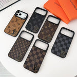 Luxury Brand Leather with Black Logo Phone Case for iPhone 13-17