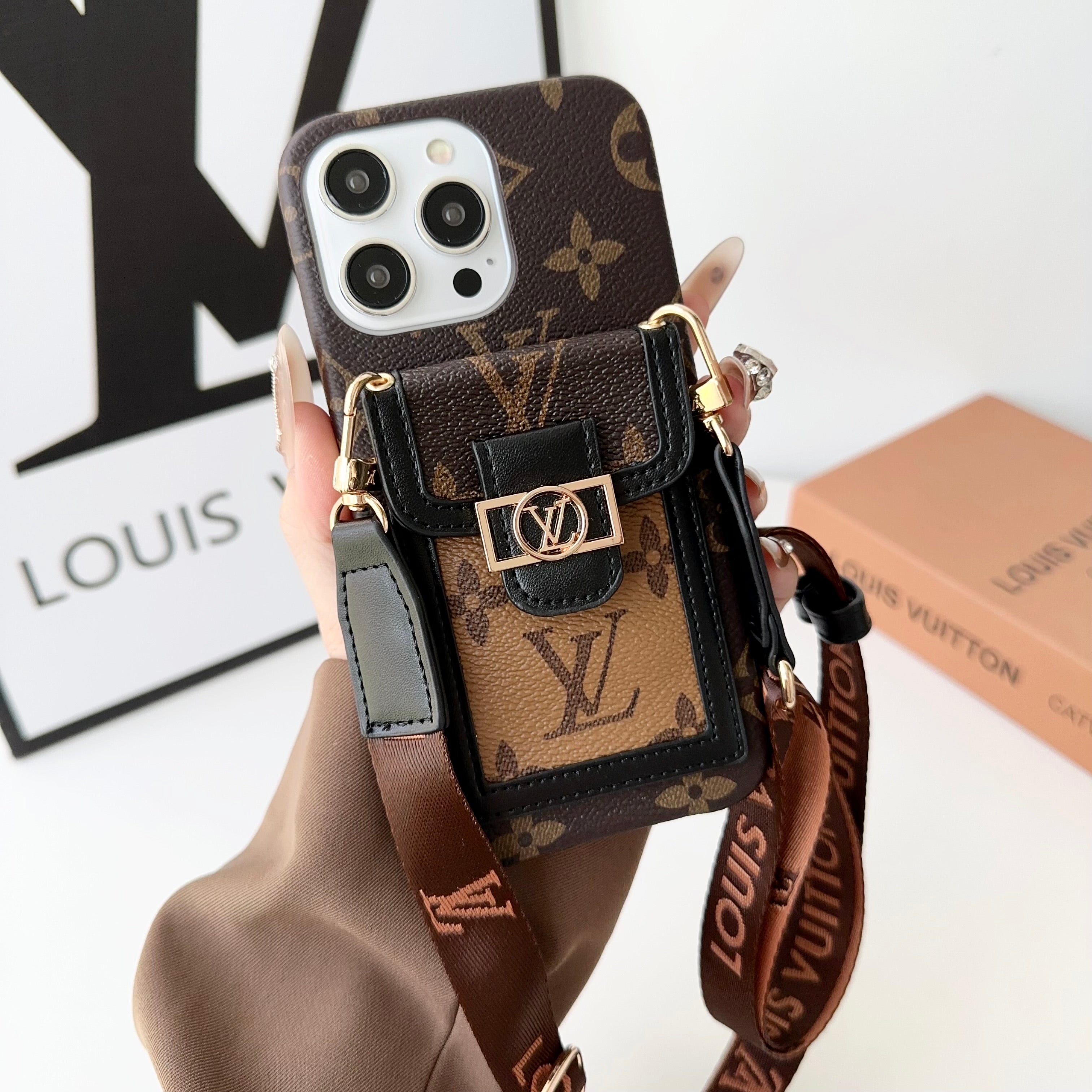 LV Dauphine Leather Monogram Crossbody iPhone Case