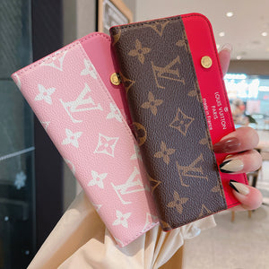 Luxury Flip Monogram Canvas Rivet Leather Case For iPhone