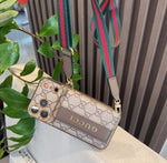 Classic Gucci monogram phone case with card slot & crossbody lanyard