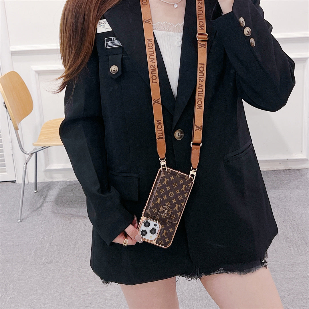 CARD BROWN PHONE CASE CROSSBODY FOR IPHONE