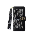 Luxury Monogram Canvas Wallet Case with Wristlet Strap for iPhone 12-17
