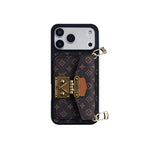 Luxury Leather Monogram iPhone Case With Card Holder And Strap