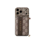 Classic Gucci monogram phone case with card slot & crossbody lanyard