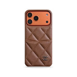 Elegant Leather CC iPhone Case Orange For iPhone 13-17 Series