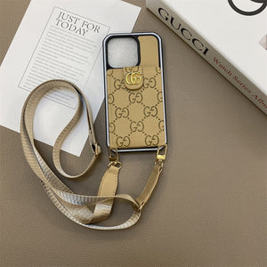 Button Leather Card Holder Leather Cord Apple iPhone Case